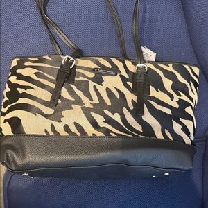 Dana Buchman Tan Zebra-Print Tote Bag